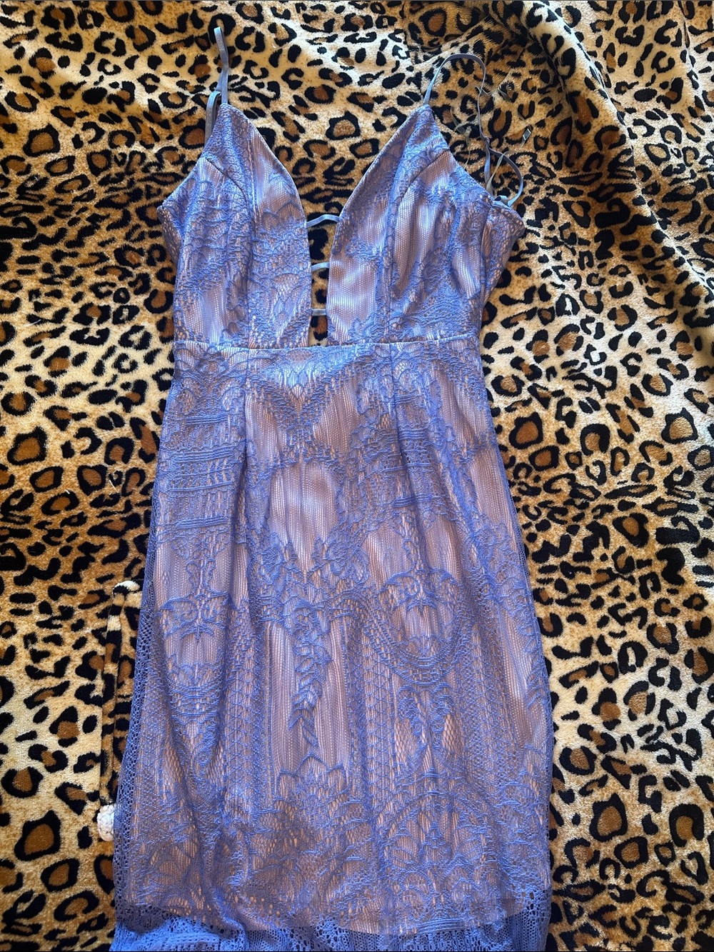 Lavender Lace Slip Dress with Plunge V-Neck Backless SMALL